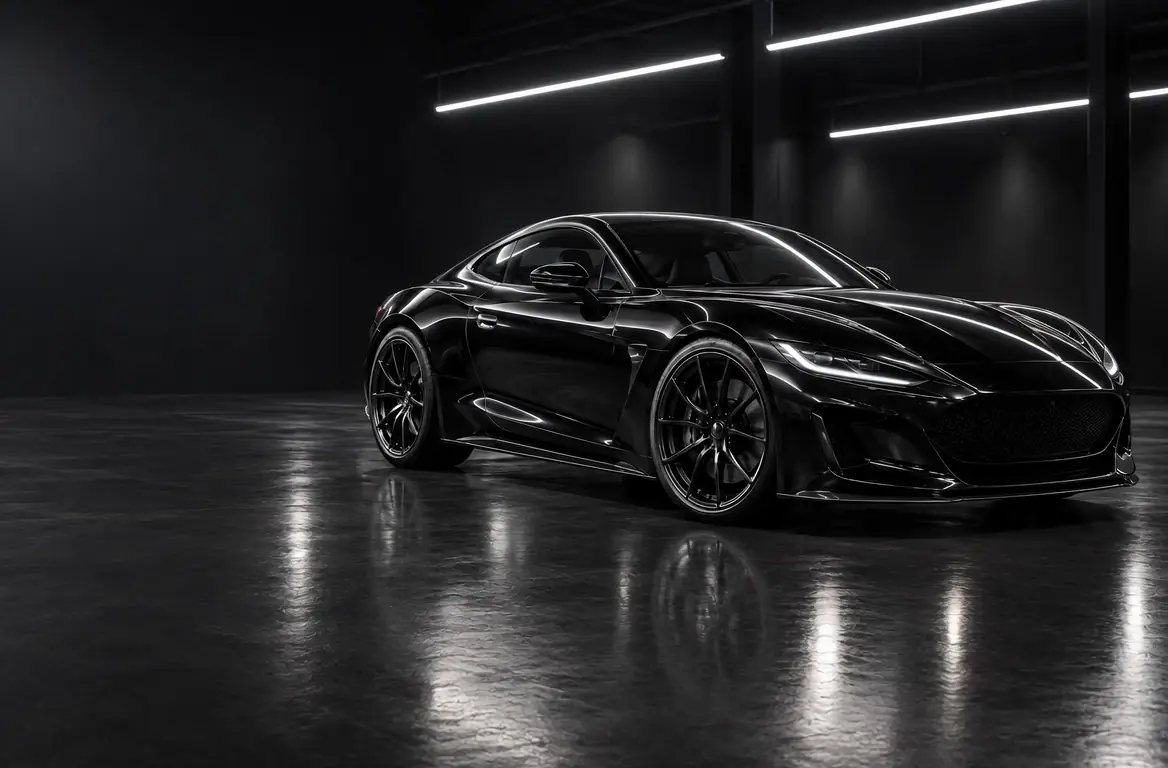 Sports coupe in a dark studio